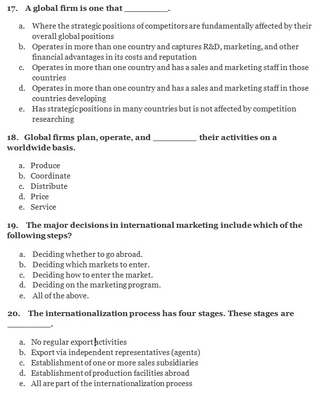 MARKETING ASSIGNMENT QUESTIONS 17-20